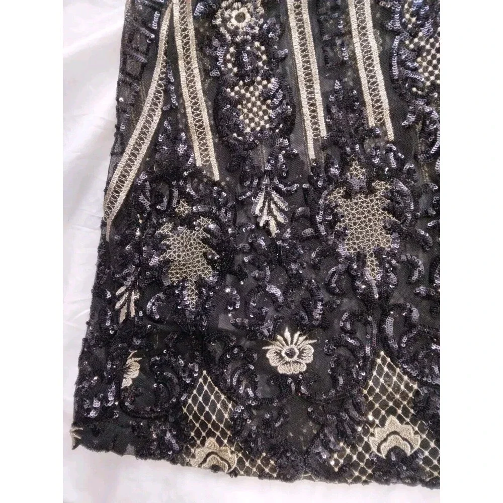 Fashion Nova Dress Black Gold Sequin Floral Embroidered Evening Gown Size Small - Picture 11 of 16